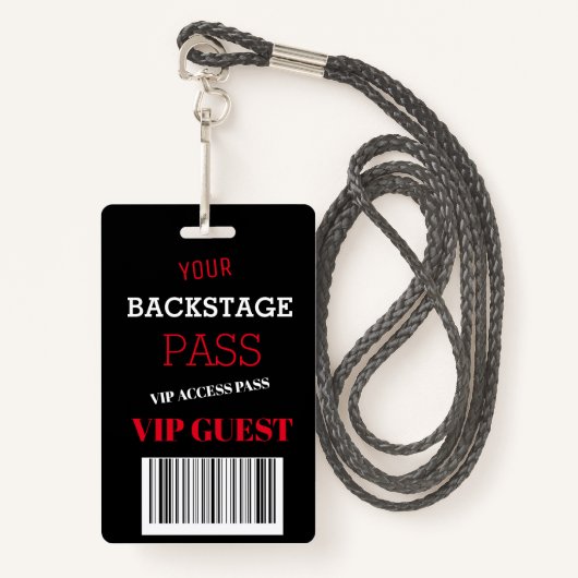 Badge Backstage Music Festival Black Access Pass VIP (Devant avec lanière)