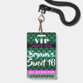 Badge Balances de sirène Green Black Party Sweet 16 VIP  (Front with Lanyard)