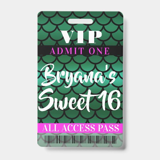 Badge Balances de sirène Green Black Party Sweet 16 VIP  (Front)