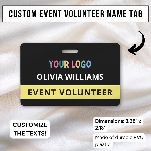 Badge Balise de nom de l'événement bénévole personnalisé