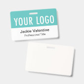 Badge Balise de nom de travail horizontal bleu turquoise (Avant & arrière)