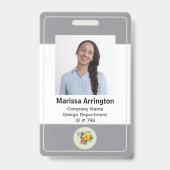 Badge Balise de nom photo en gris neutre vertical (Avant)