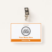 Badge Balise de nom professionnel Bloc de couleur orange (Devant avec clip)