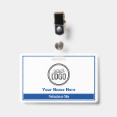 Badge Balise de nom professionnel Simple Blue Color Bloc (Avant avec clip)