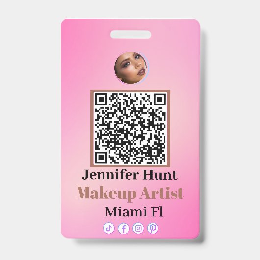 Badge Balise de nom QRcode personnalisée rose (Avant)