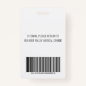Badge Balise d'identification personnalisée - Hôpital No (Dos)