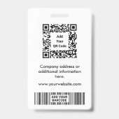 Badge Balise minimale simple pour employé QR et code-bar (Dos)