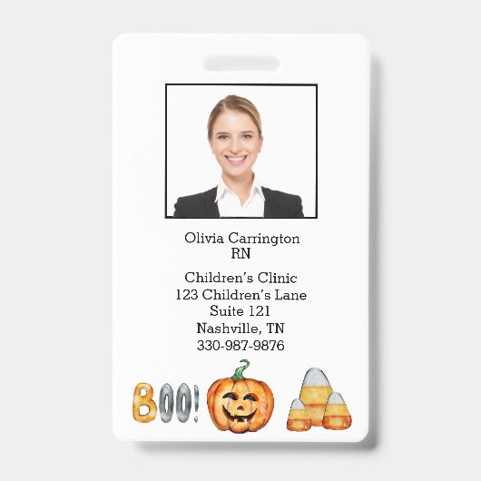 Badge Balise Nom d'Halloween du code barre photo de l'em (Avant)