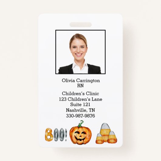 Badge Balise Nom d'Halloween du code barre photo de l'em (Devant)