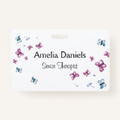 Badge Balise Nom du papillon rose et bleu (Devant)