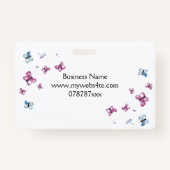 Badge Balise Nom du papillon rose et bleu (Dos)