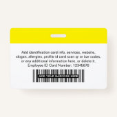 Badge Balise Nom photo de l'employé de l'entreprise jaun (Dos)