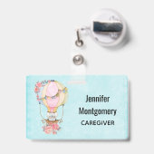 Badge Ballons à air chaud mignon avec aquarelle à ours (Arrière avec rétractable)