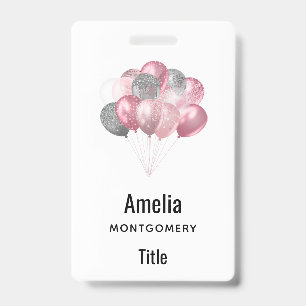 Badge Ballons de parties scintillant rose et argent