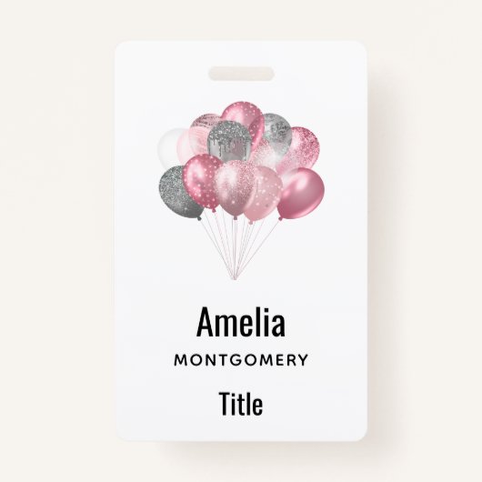 Badge Ballons de parties scintillant rose et argent (Dos)