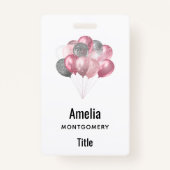 Badge Ballons de parties scintillant rose et argent (Devant)