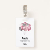 Badge Ballons de parties scintillant rose et argent (Dos avec clip)