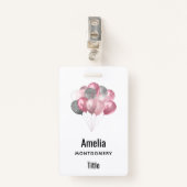 Badge Ballons de parties scintillant rose et argent (Devant avec clip)