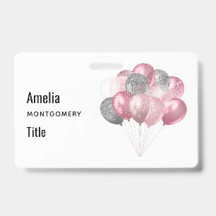 Badge Ballons scintillants rose et argent