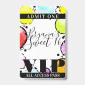 Badge Balloons comiques rétro Sweet 16 Party VIP Pass (Back)