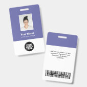 Badge Bande de code-barres de photo d'employé violet Nom (Avant & arrière)