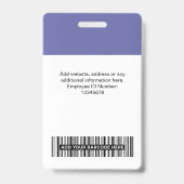 Badge Bande de code-barres de photo d'employé violet Nom (Arrière)