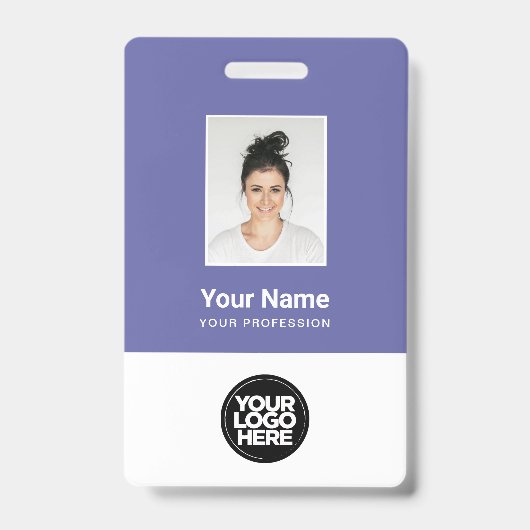 Badge Bande de code-barres de photo d'employé violet Nom (Avant)