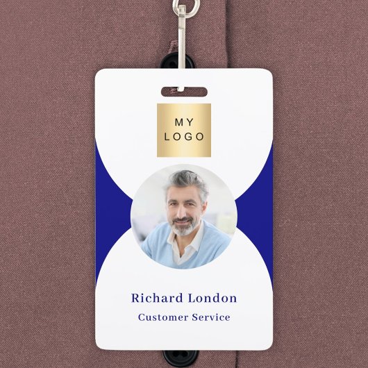 Badge Bannière de photo blanche bleu marine code QR logo