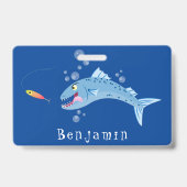 Badge Barracuda poisson affamé de la pêche dessin animé (Back)
