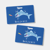 Badge Barracuda poisson affamé de la pêche dessin animé (Front & Back)