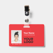 Badge Barre de photo d'employé Total Red ou logo Code Qr (Avant avec clip)