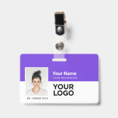 Badge Barre de photo d'employé violet ou logo de code Qr (Avant avec clip)