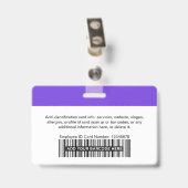 Badge Barre de photo d'employé violet ou logo de code Qr (Arrière avec clip)