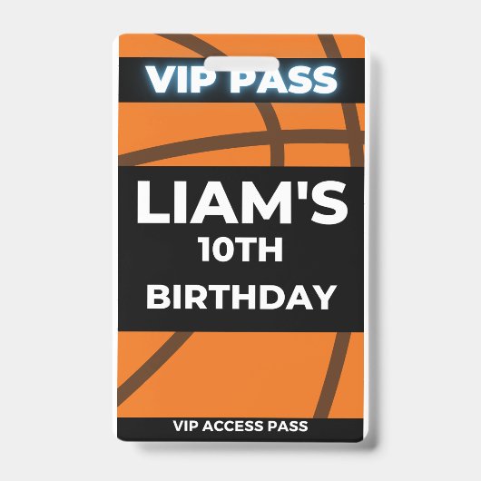 Badge Basketball Anniversaire de la fête VIP Pass (Face)