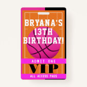 Badge Basketball rose Anniversaire de fête VIP Pass Badg (Dos)
