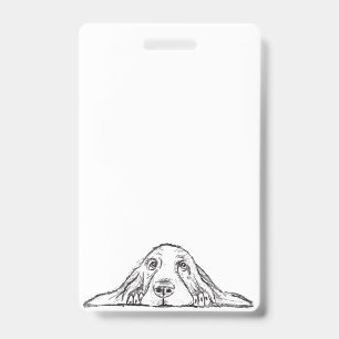 Badge basset hound noir blanc yeux de chiot simple