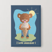 Badge Bear Eating Ice Cream Rectangular Pin Button (Recto)