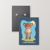 Badge Bear Eating Ice Cream Rectangular Pin Button (Recto/Verso)