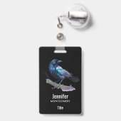 Badge Beau Corbeau sur une branche d'arbre (Arrière avec rétractable)