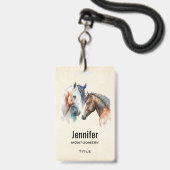 Badge Beaux Chevaux Style Boho Occidental (Face avec cordon)