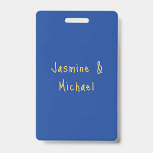 Badge Beaux Noms De Couple Calligraphie Chic Bleu Et Or