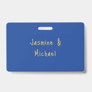 Badge Beaux Noms De Couple Calligraphie Chic Bleu Et Or