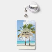 Badge Beaux Palmiers sur une Plage Tropicale (Arrière avec rétractable)