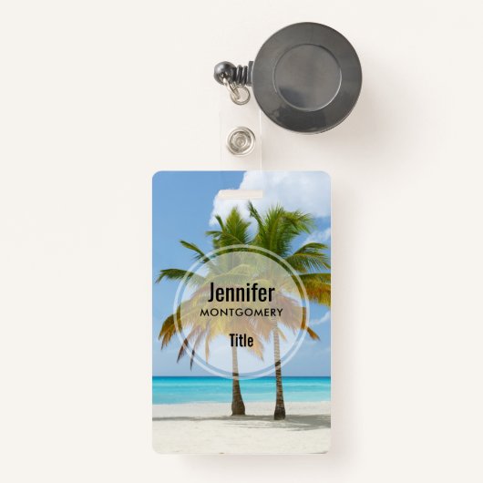 Badge Beaux palmiers sur une plage tropicale (Front with Retractable)