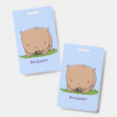 Badge Belle illustration de dessin animé de bébé wombat (Avant & arrière)