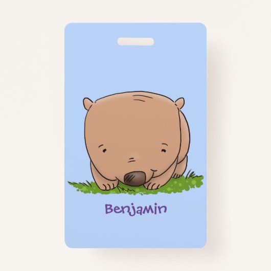 Badge Belle illustration de dessin animé de bébé wombat (Devant)