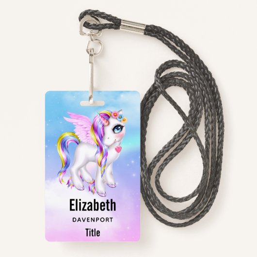 Badge Belle licorne avec Rainbow Mane & Tail (Devant avec lanière)