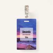 Badge Belle photo côtière du coucher de soleil (Dos avec clip)