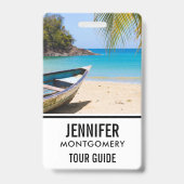 Badge Belle plage tropicale avec bateau à rames (Arrière)