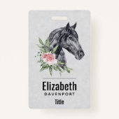 Badge Belle tête de cheval noir Portrait d'aquarelle (Devant)